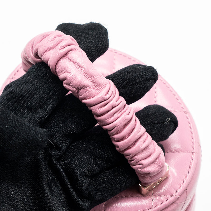 Chanel Top Handle Round Vanity Case Lambskin Pink LGHW