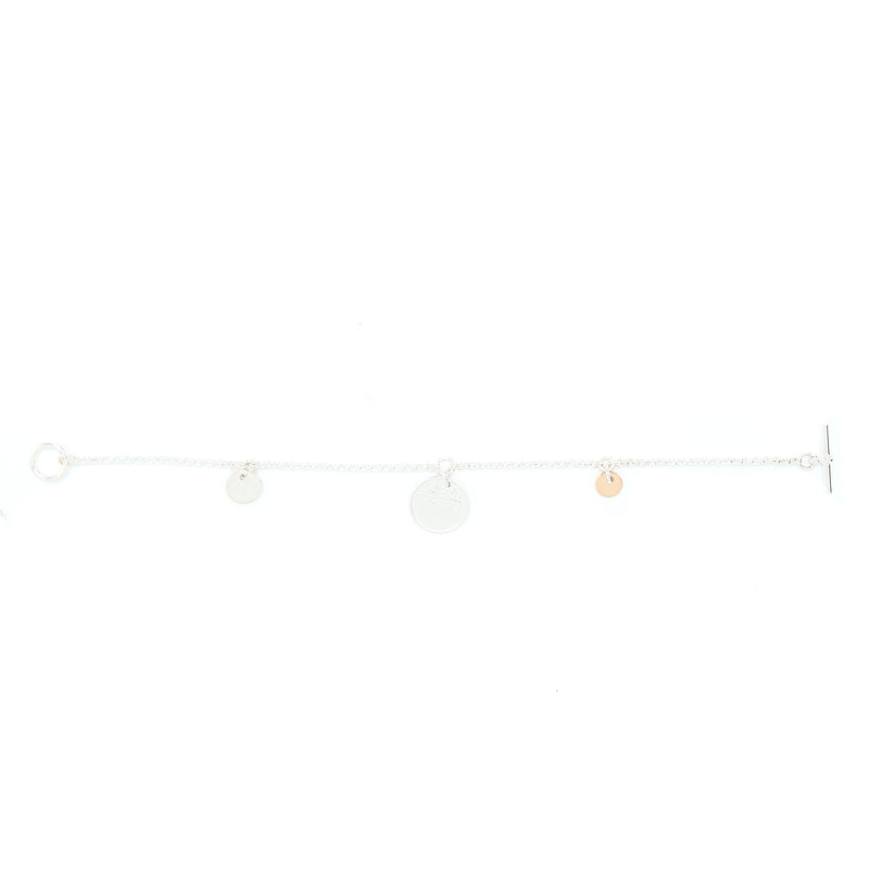 Hermes Ex-Libris Bracelet, Small Model Sterling Silver/Rose Gold with Toggle Closure