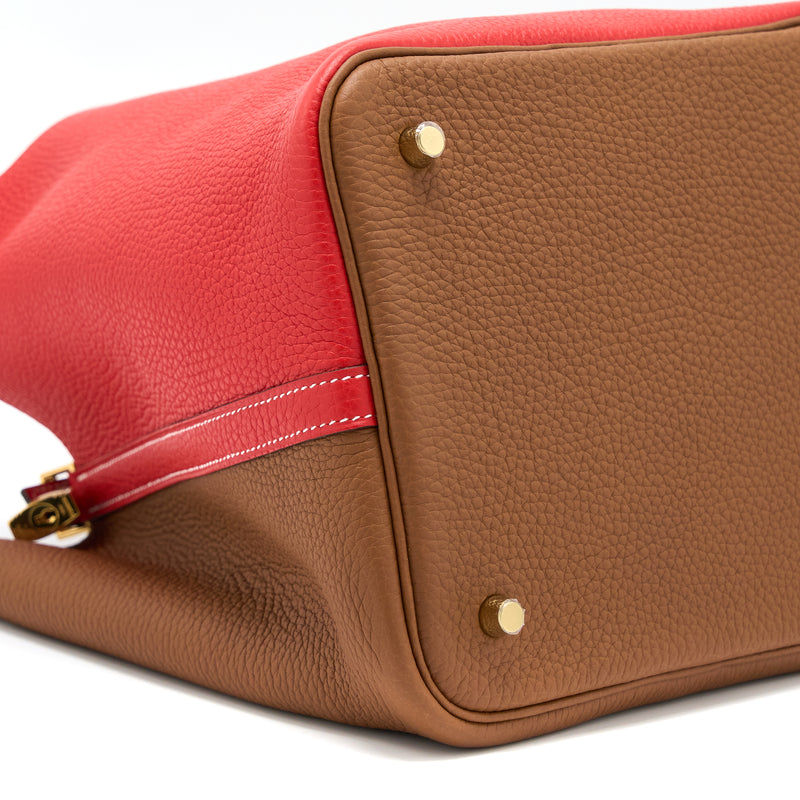 Hermes Picotin 22 Lock Bag Clemence Rouge De Coeur/Gold GHW Stamp Y