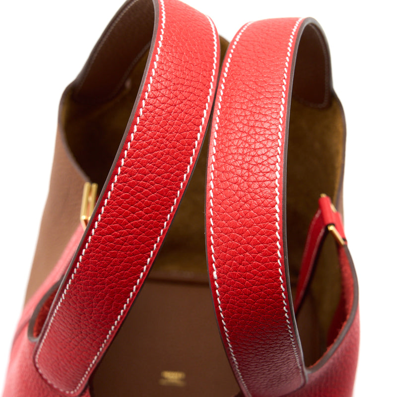 Hermes Picotin 22 Lock Bag Clemence Rouge De Coeur/Gold GHW Stamp Y