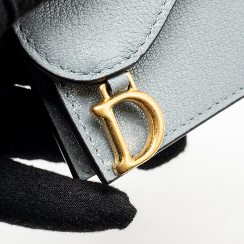 Dior Saddle Bloom Card Holder Goatskin Cloud Blue GHW