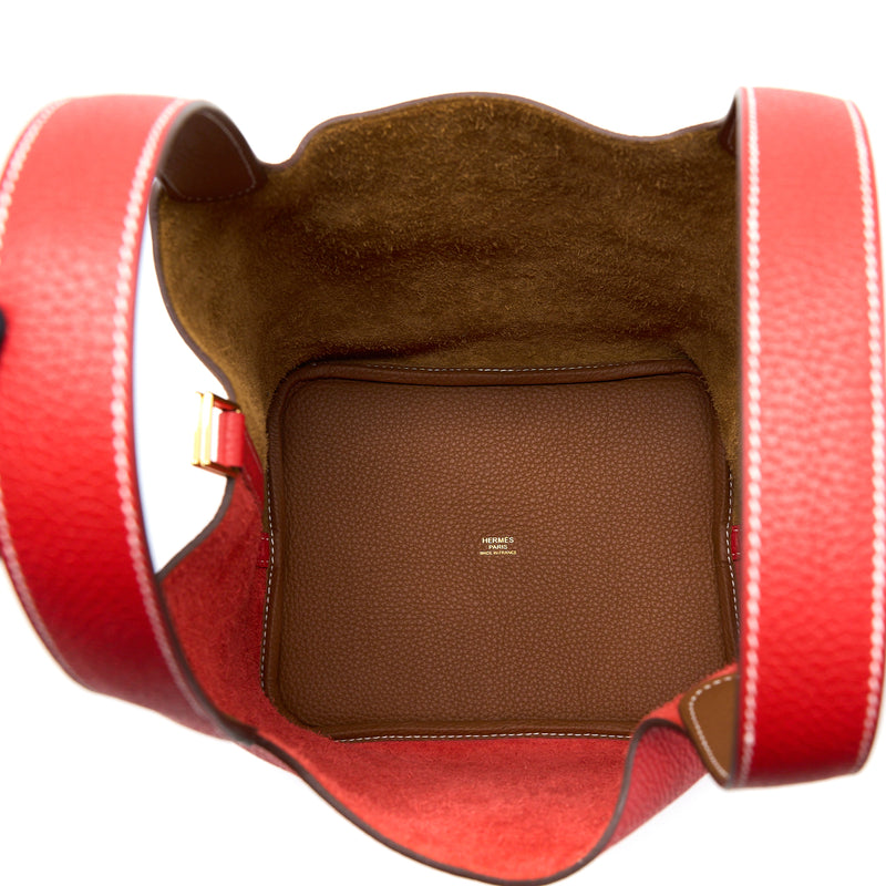 Hermes Picotin 22 Lock Bag Clemence Rouge De Coeur/Gold GHW Stamp Y