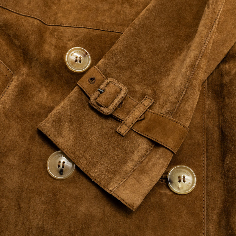 Burberry Size 34 Double-Breasted Trench Coat Suede/ Calfskin Brown