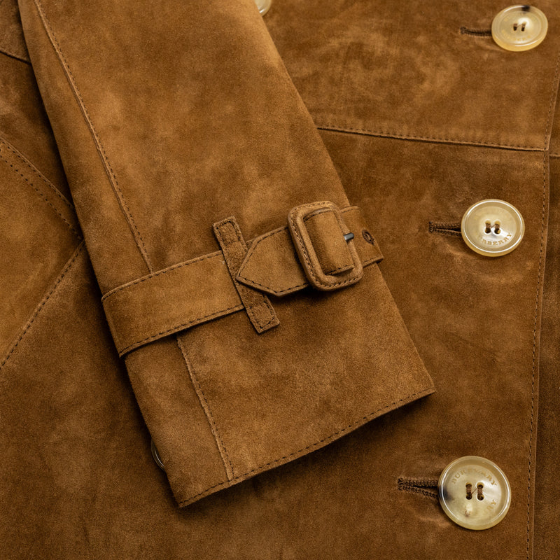 Burberry Size 34 Double-Breasted Trench Coat Suede/ Calfskin Brown