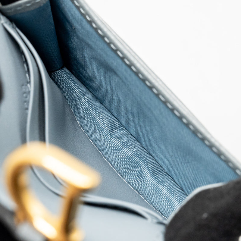 Dior Saddle Bloom Card Holder Goatskin Cloud Blue GHW