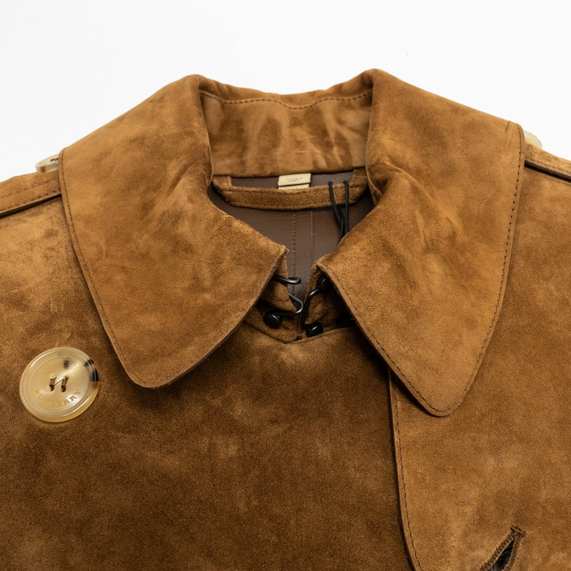 Burberry Size 34 Double-Breasted Trench Coat Suede/ Calfskin Brown