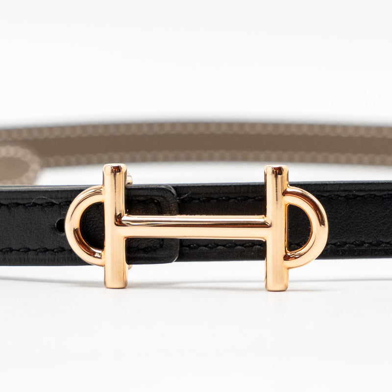 Hermes Size 85 13mm Gamma Belt Buckle & Reversible Leather Strap Etoupe/Black RGHW Stamp Z