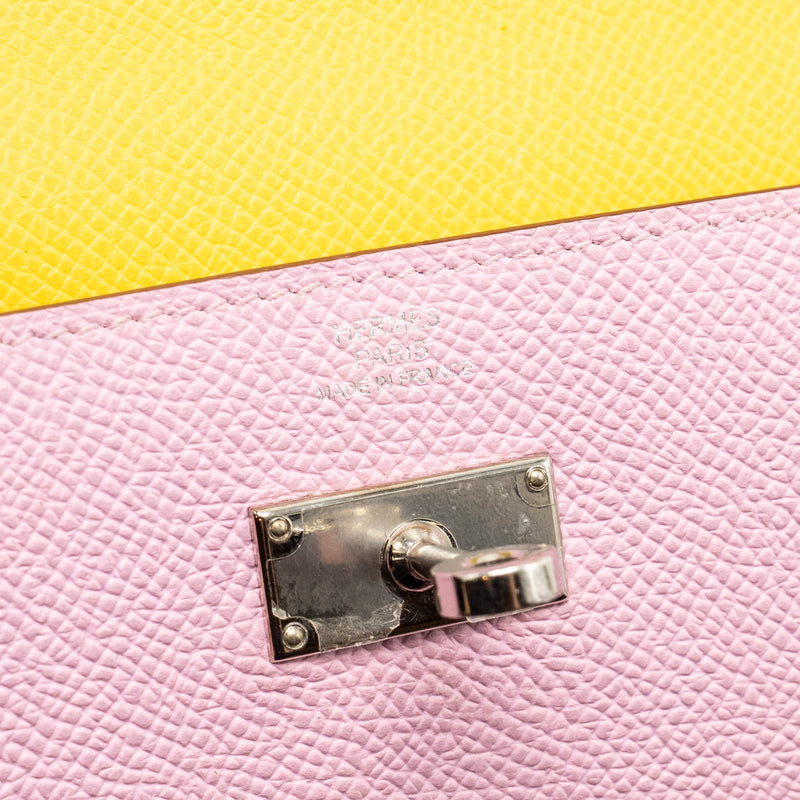 Hermes Kelly Long Wallet Epsom Mauve Sylvestre / Jaune Citron SHW Stamp D