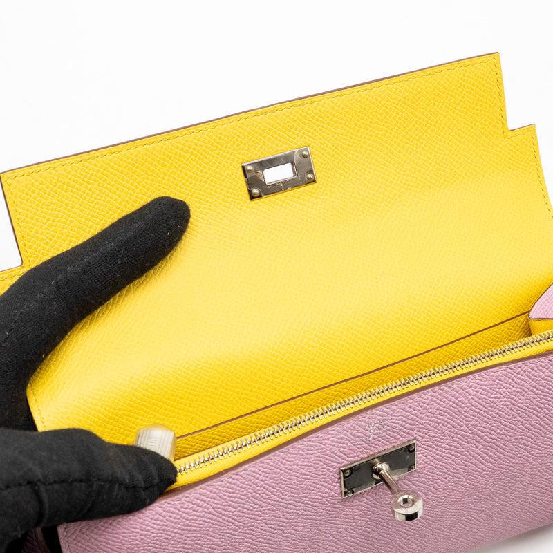 Hermes Kelly Long Wallet Epsom Mauve Sylvestre / Jaune Citron SHW Stamp D