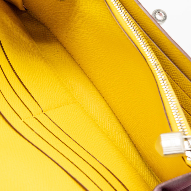 Hermes Kelly Long Wallet Epsom Mauve Sylvestre / Jaune Citron SHW Stamp D