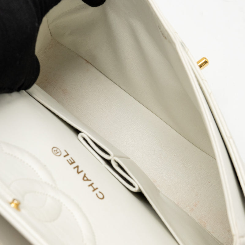 Chanel Vintage Medium Classic Double Flap Bag White Lambskin GHW