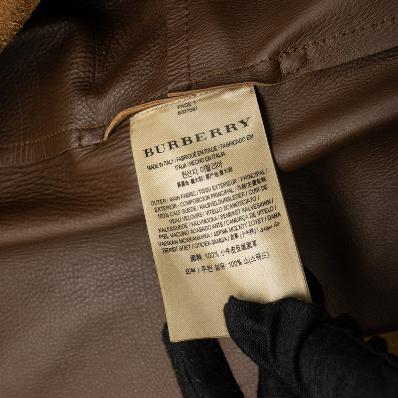 Burberry Size 34 Double-Breasted Trench Coat Suede/ Calfskin Brown