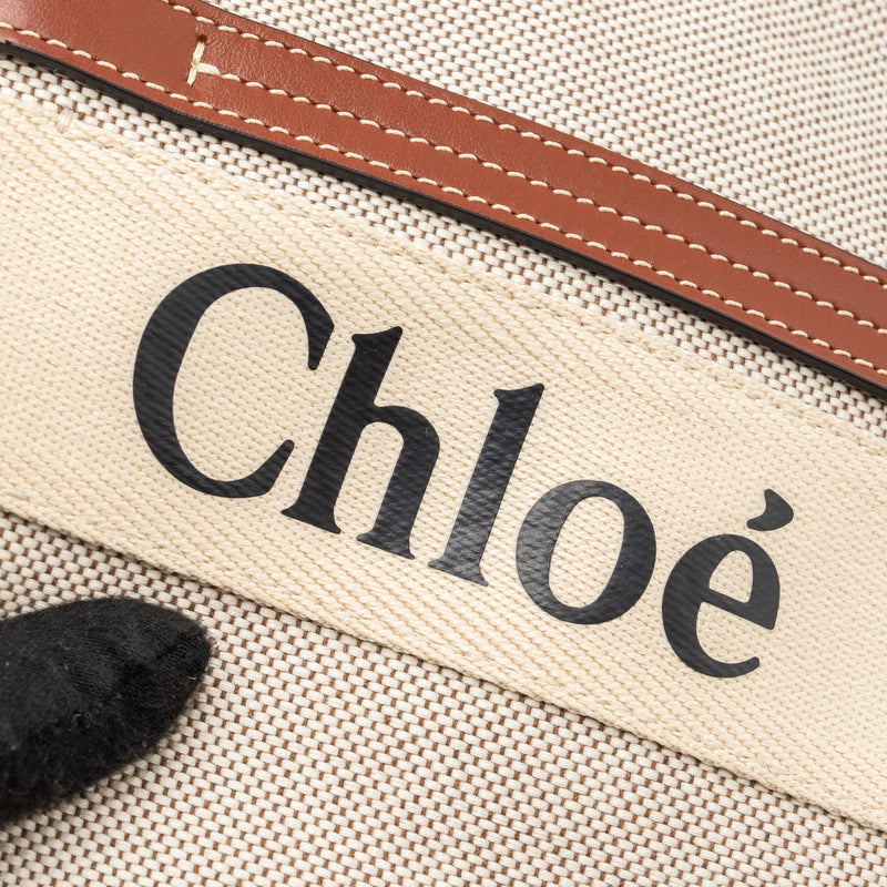 Chloe Medium Woody Tote Bag Canvas White/Brown