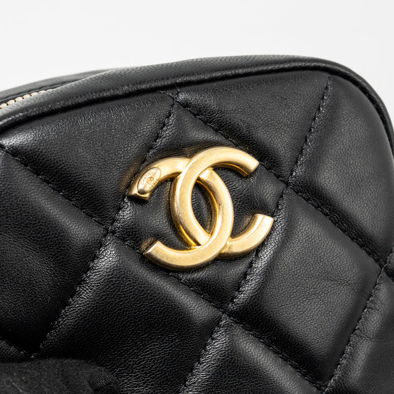 Chanel 22C My Perfect Mini Camera Case with Chain Lambskin Black GHW (Microchip)