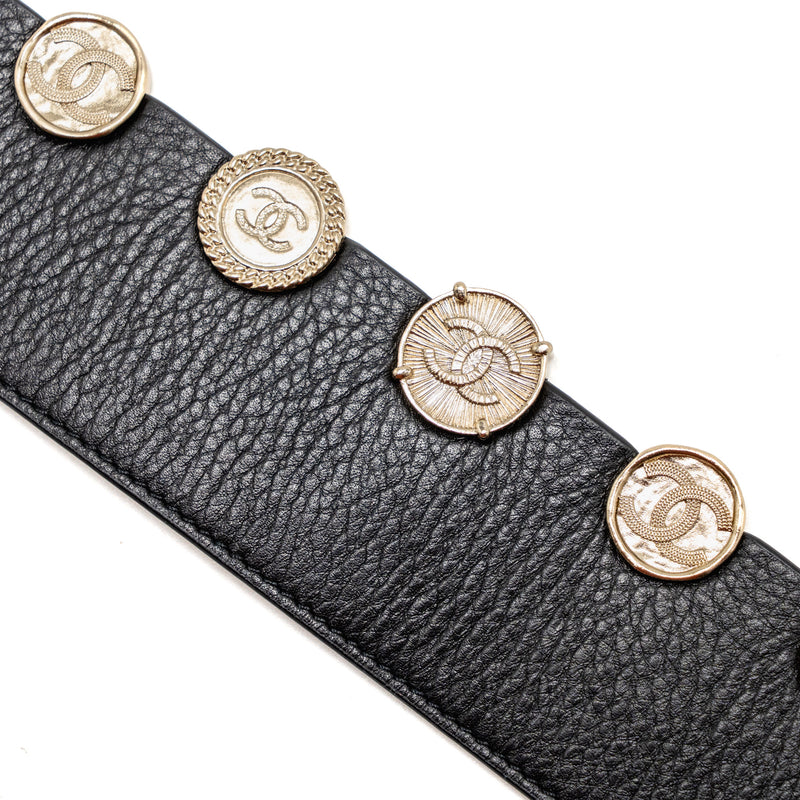 Chanel 22p Round Metal CC Logo Belt Lambskin Black GHW