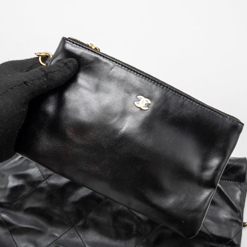 Chanel Small 22 Bag Gold Letter Shiny Calfskin Black GHW (Microchip)