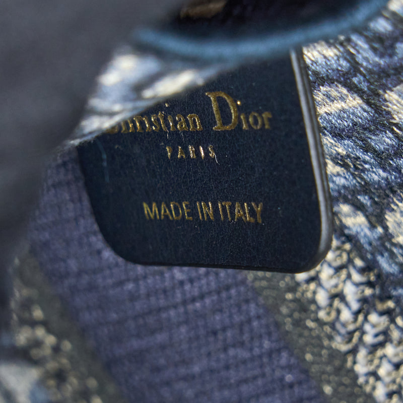 Dior Mini Book Tote Blue Oblique Embroidery