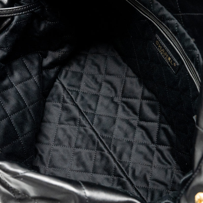 Chanel Medium 22 Bag Gold Letter Shiny Calfskin Black GHW (microchip)