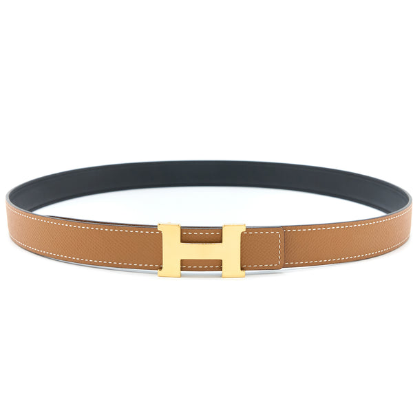 Hermes Size 85 H Buckle Reversible Belt Epsom/Swift Gold/Black GHW Stamp Z