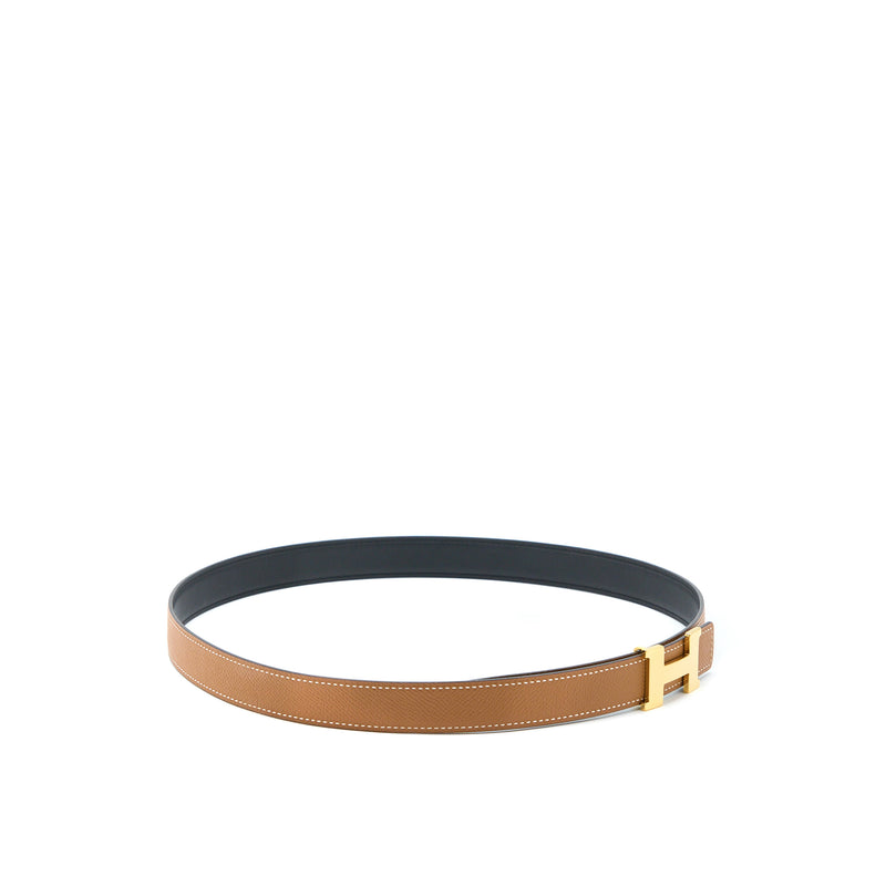 Hermes Size 85 H Buckle Reversible Belt Epsom/Swift Gold/Black GHW Stamp Z