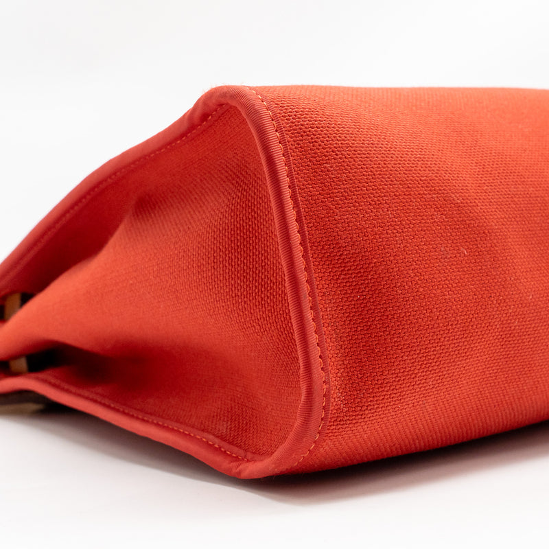 Hermes Herbag 31 Zip Bag Canvas/ Hunter Leather Rough Tomate SHW Stamp A