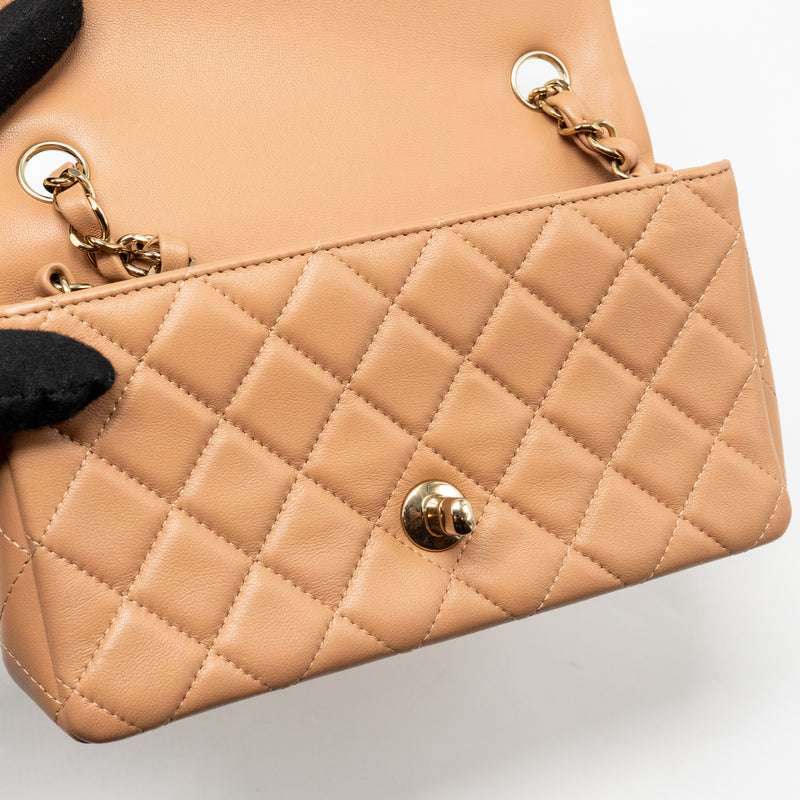 Chanel Mini Rectangular Flap Bag Lambskin Beige LGHW (Microchip)