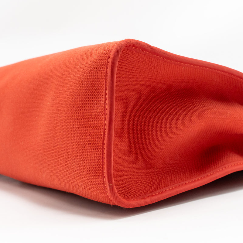 Hermes Herbag 31 Zip Bag Canvas/ Hunter Leather Rough Tomate SHW Stamp A