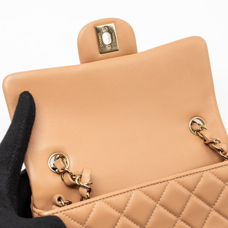 Chanel Mini Rectangular Flap Bag Lambskin Beige LGHW (Microchip)