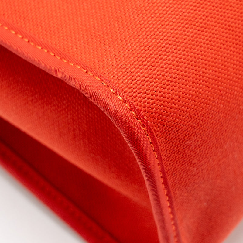 Hermes Herbag 31 Zip Bag Canvas/ Hunter Leather Rough Tomate SHW Stamp A