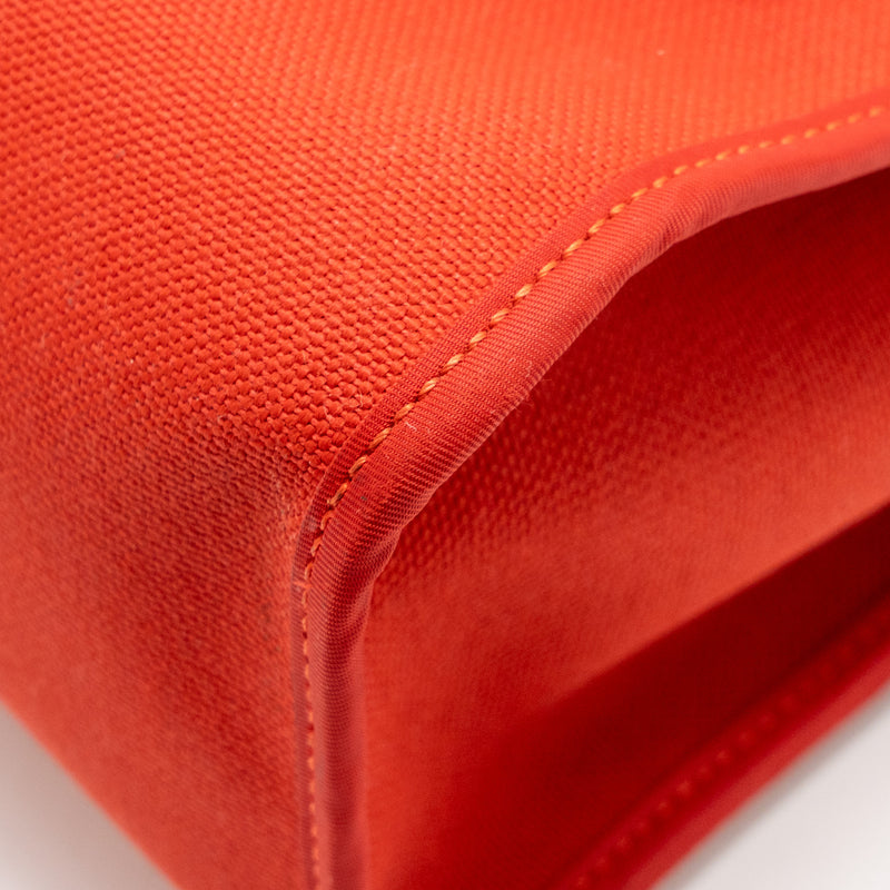 Hermes Herbag 31 Zip Bag Canvas/ Hunter Leather Rough Tomate SHW Stamp A