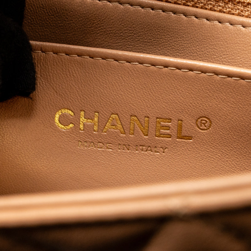 Chanel Mini Rectangular Flap Bag Lambskin Beige LGHW (Microchip)