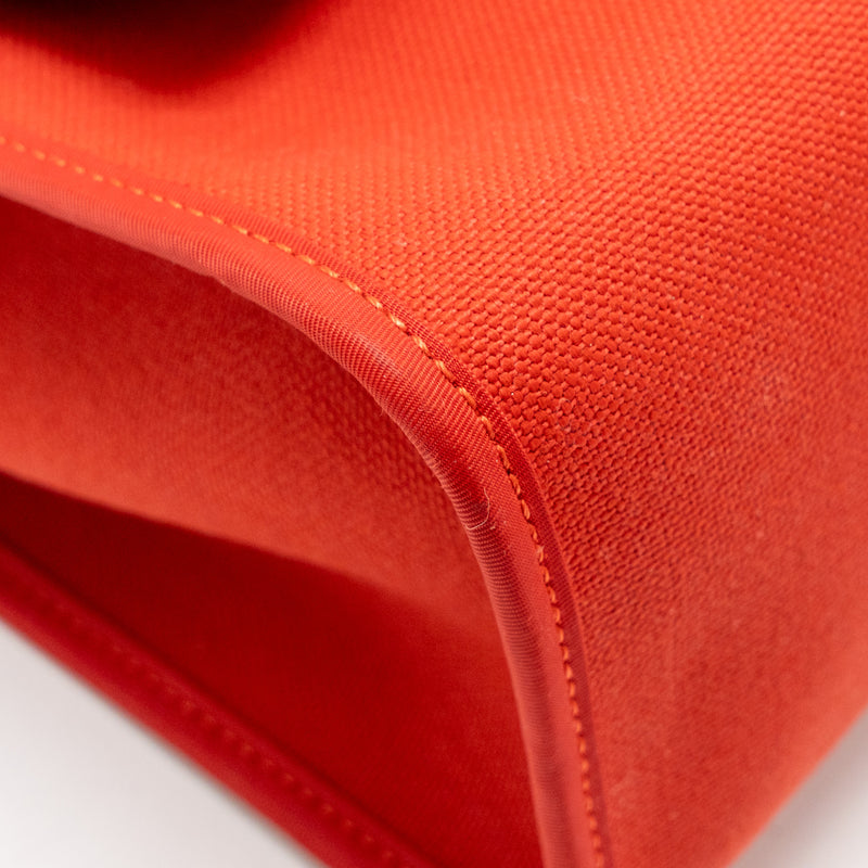 Hermes Herbag 31 Zip Bag Canvas/ Hunter Leather Rough Tomate SHW Stamp A