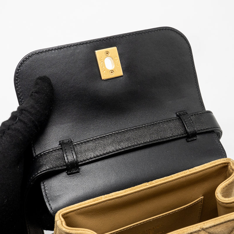 Chanel 25a Suede Patchwork Mini Crossbody Bag Lambskin Brown/black GHW (microchip)