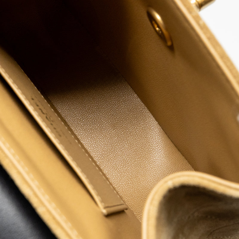 Chanel 25a Suede Patchwork Mini Crossbody Bag Lambskin Brown/black GHW (microchip)