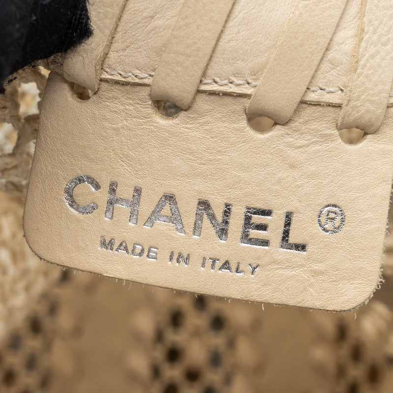 Chanel large beach tote bag lambskin / fabric ivory SHW