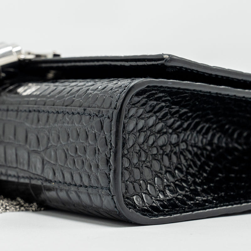 Saint Laurent /YSL Kate Small Chain Wallet With Tassel in Crocodile-Embossed Black SHW