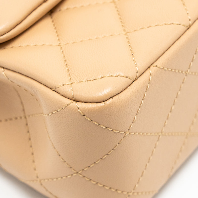 Chanel Pearl Crush mini rectangular flap bag lambskin beige GHW (microchip)