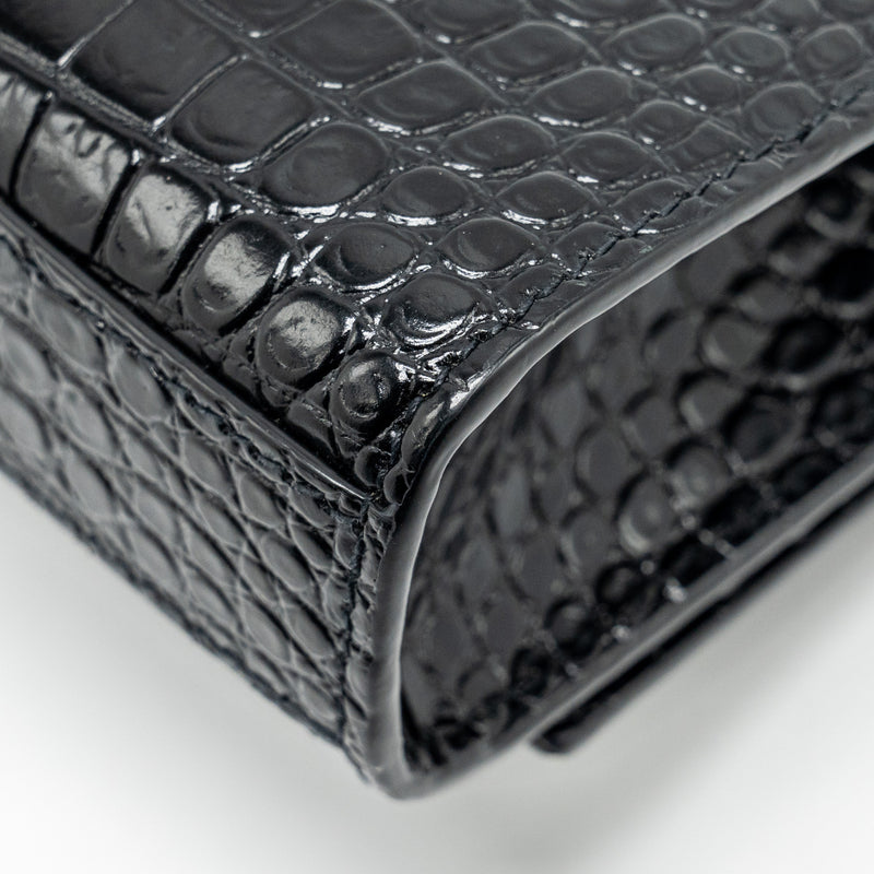 Saint Laurent /YSL Kate Small Chain Wallet With Tassel in Crocodile-Embossed Black SHW