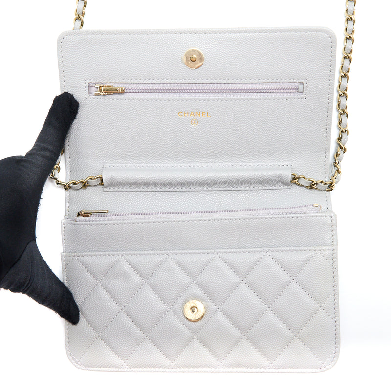 Chanel Classic Wallet on Chain Caviar Light Grey LGHW (Microchip)