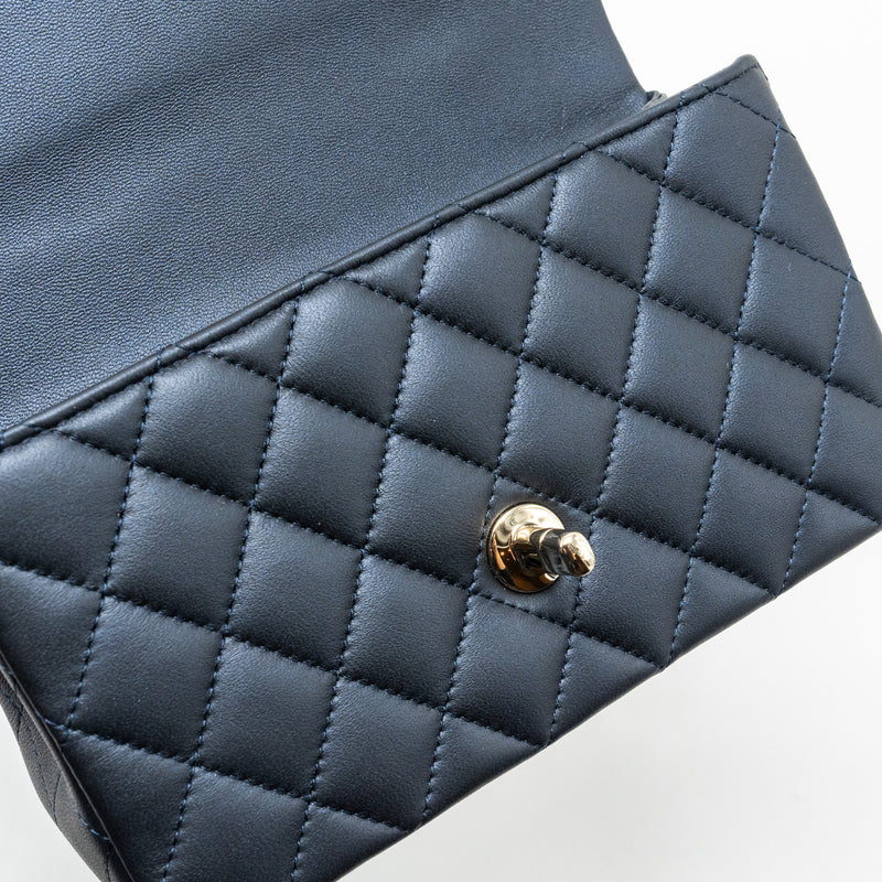 Chanel Top handle mini rectangular flap bag lambskin navy LGHW (microchip)