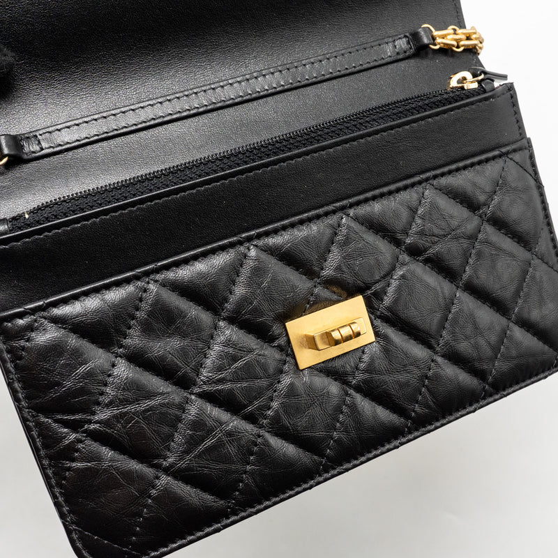 Chanel 2.55 Wallet On Chain Aged Calfskin Black Brushed GHW (microchip)