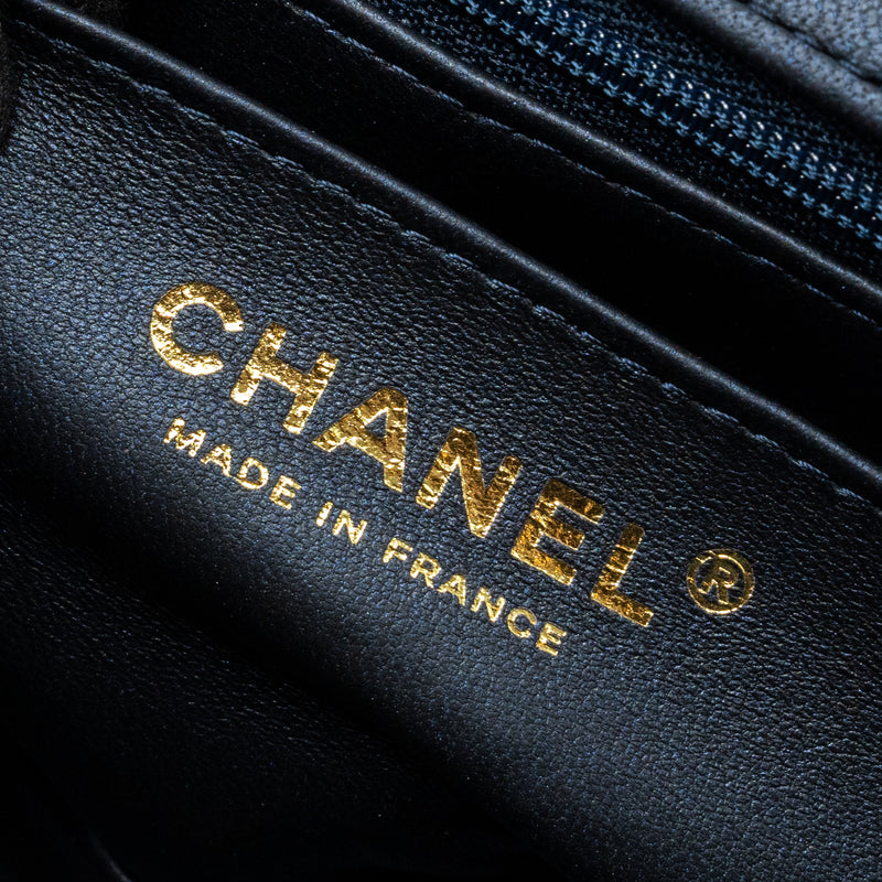 Chanel Top handle mini rectangular flap bag lambskin navy LGHW (microchip)