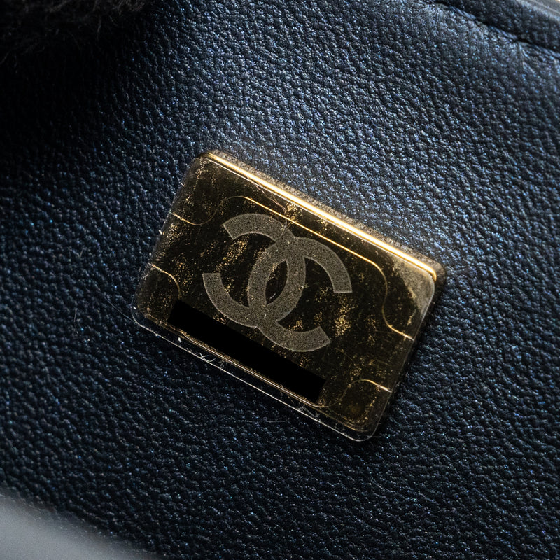 Chanel Top handle mini rectangular flap bag lambskin navy LGHW (microchip)