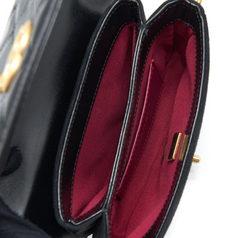 Chanel Crossbody Mini Flap Bag CC Logo Strap Calfskin Black Brushed GHW (Microchip)