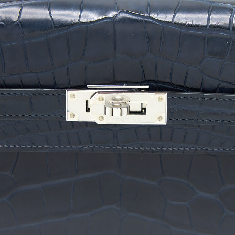 Hermes Kelly To Go Alligator Mississippiensis Mat Blue Indigo SHW Stamp Z