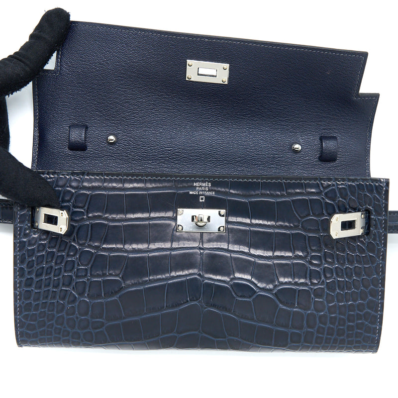 Hermes Kelly To Go Alligator Mississippiensis Mat Blue Indigo SHW Stamp Z