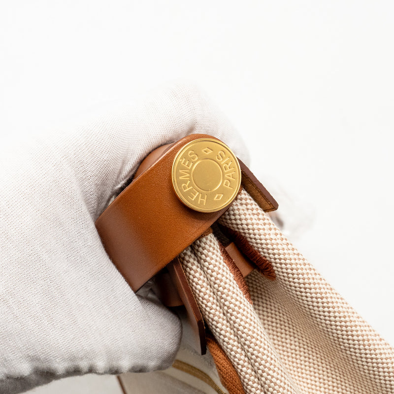Hermes Herbag Mini Canvas/Hunter Ecru-Beige/Fauve GHW Stamp W