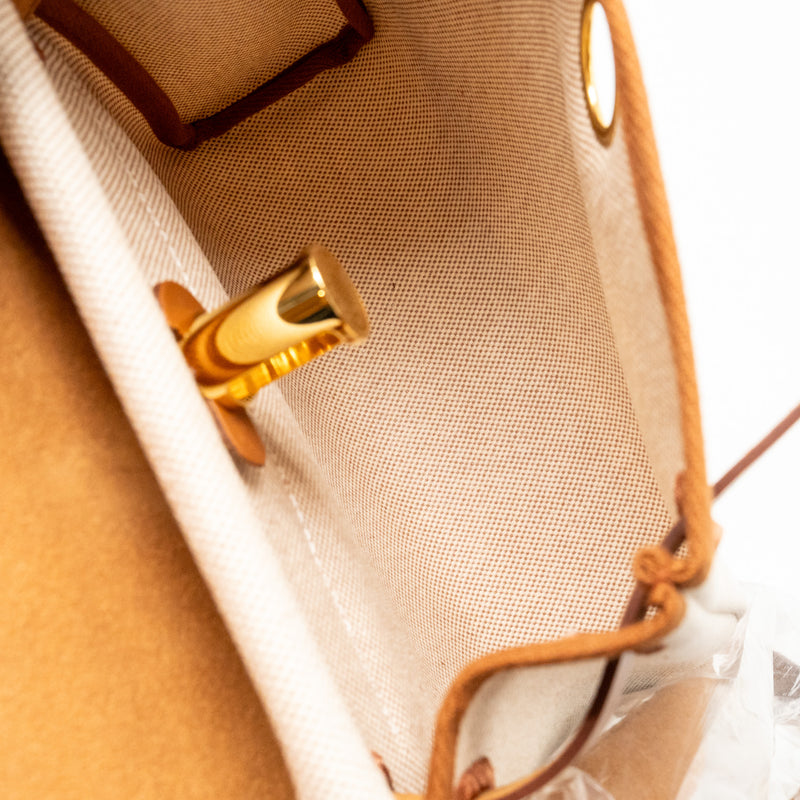 Hermes Herbag Mini Canvas/Hunter Ecru-Beige/Fauve GHW Stamp W
