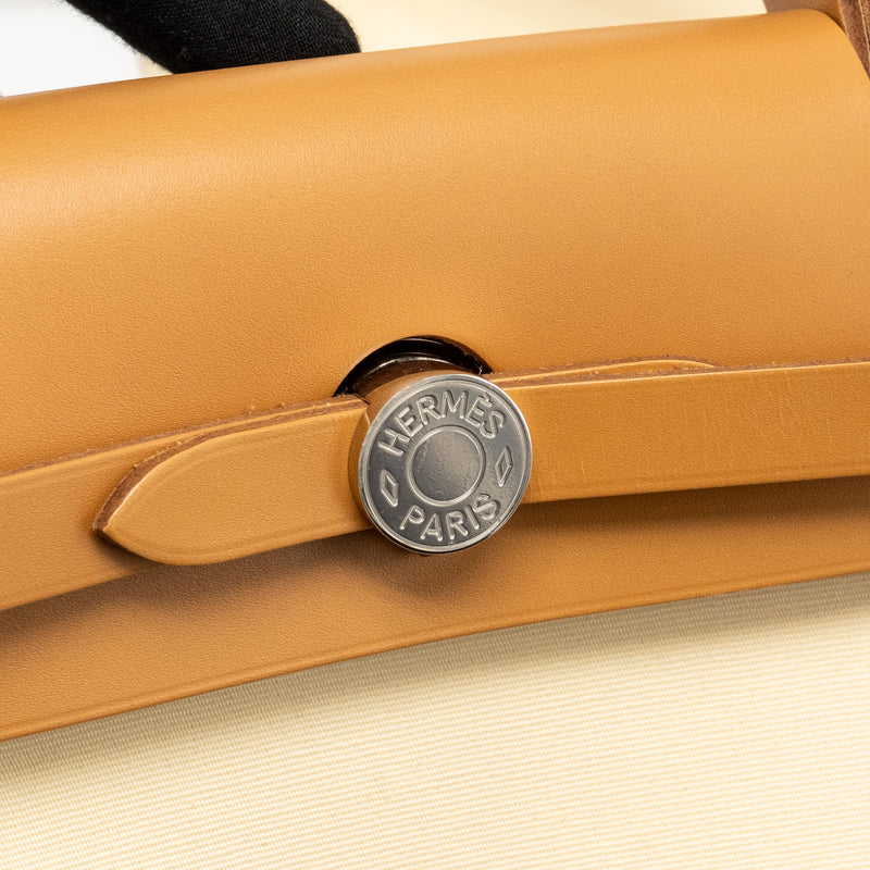 Hermes Herbag 31 Zip Bag Canvas/Hunter Leather Vanille/Naturel-Sable SHW Stamp D