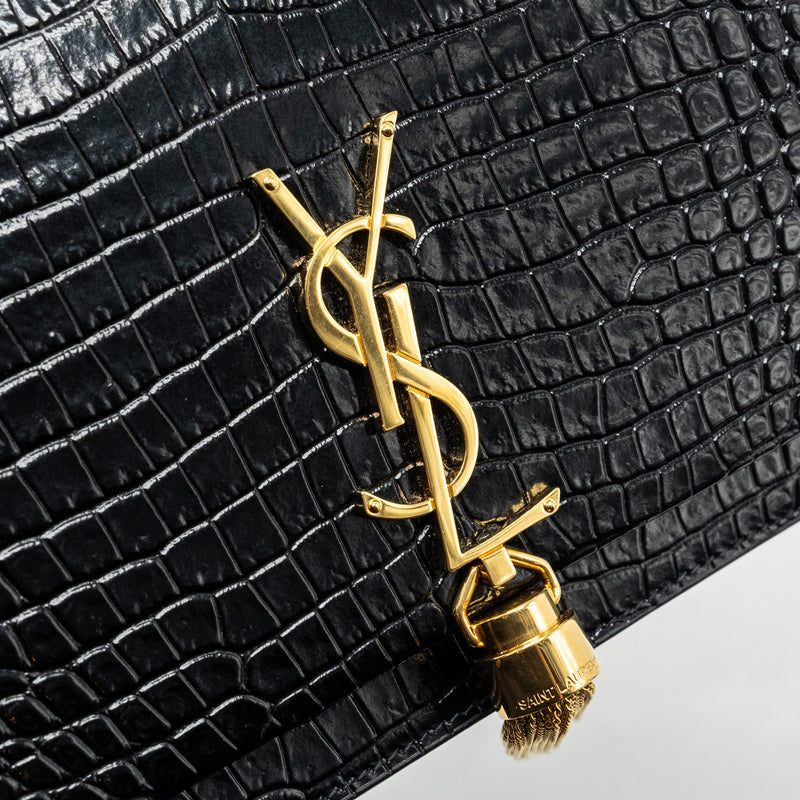 Saint Laurent/YSL Kate Tassel Croc-Embossed Calfskin Black GHW